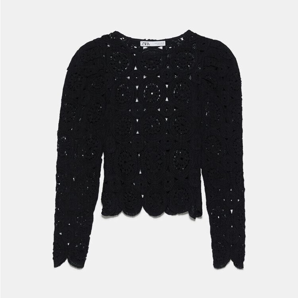 Zara Women Textured Weave Top Voluminous Black Ref 2142/114 Sz L